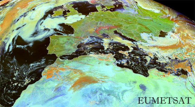 Imagen en falso color RGB sobre Europa. Satelite Meteosat 10.