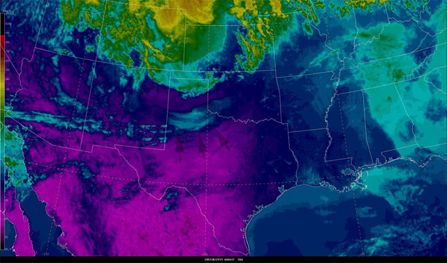 Imagen infrarroja y falso color RGB, 18 marzo, 20:46 UTC. Crédito: NWS/NOAA.