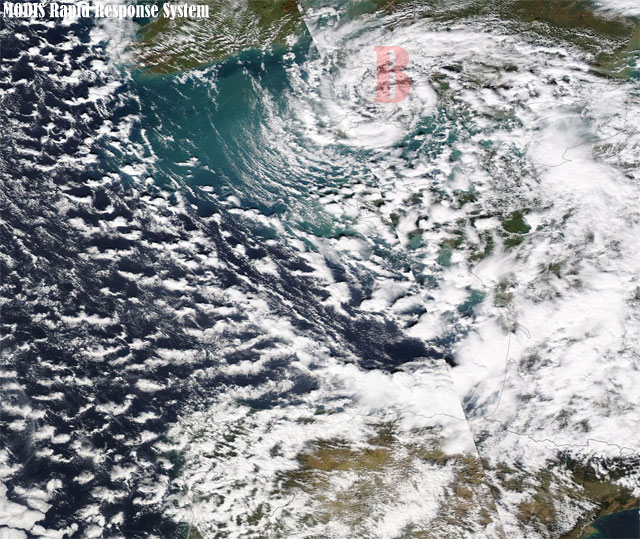 Borrasca "Christine", origen del temporal, vista a través del satélite AQUA (sensor MODIS), ayer.