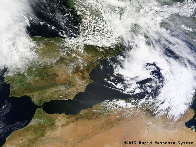 Imagen visible del ciclón mediterráneo, satélite TERRA (sensor MODIS).