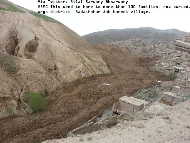 Enorme corrimiento de tierras en el distrito de Argo, Afganistán, vía Twitter: @bsarway