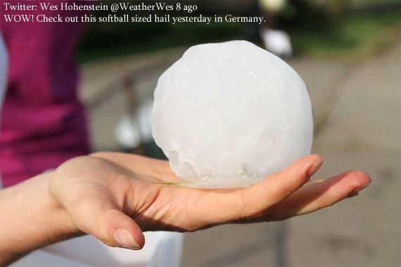 Furia extrema de las tormentas en Alemania, piedras de granizo de 12 cm 