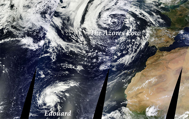 Imagen visible y alta resolución sobre el Atlántico Norte. Satélite TERRA (sensor MODIS), 12 septiembre 2014.