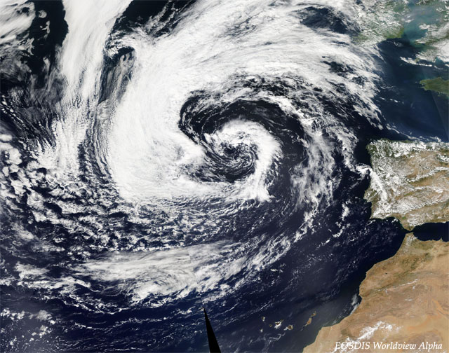 Imagen visible de alta resolución de la Borrasca de las Azores, satélite TERRA (MODIS). 11 septiembre 2014.