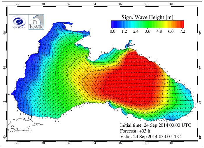 Altura de ola significativa (metros), 24 septiembre 2014, 03 UTC. Crédito: Kassandra.