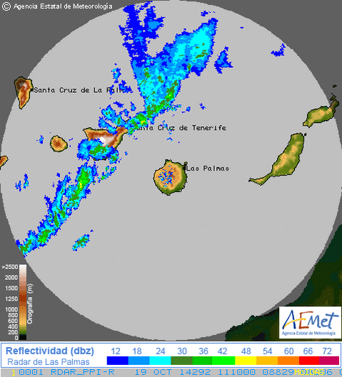 Imagen generada a partir del radar de Gran Canaria, durante el pasado episodio de lluvias torrenciales en Tenerife.