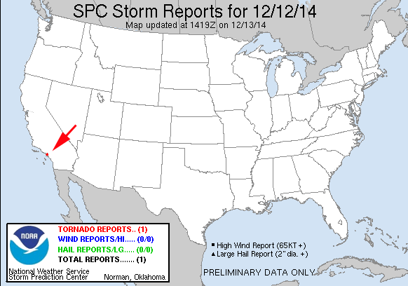 Reportes de Tormentas Filtrados, 13 diciembre 2014, Centro de Predicción de Tormentas del NOAA.