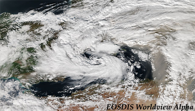 Imagen visible y alta resolución ciclón mediterráneo, 30 noviembre 2014. Satélite Suomi NPP.