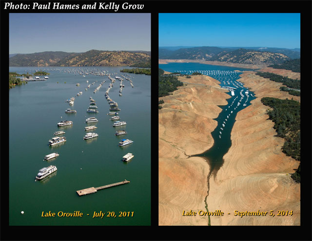 Estado del Lago Oroville, comparativa julio 2011 - septiembre 2014. Crédito: California Department of Water Resources.
