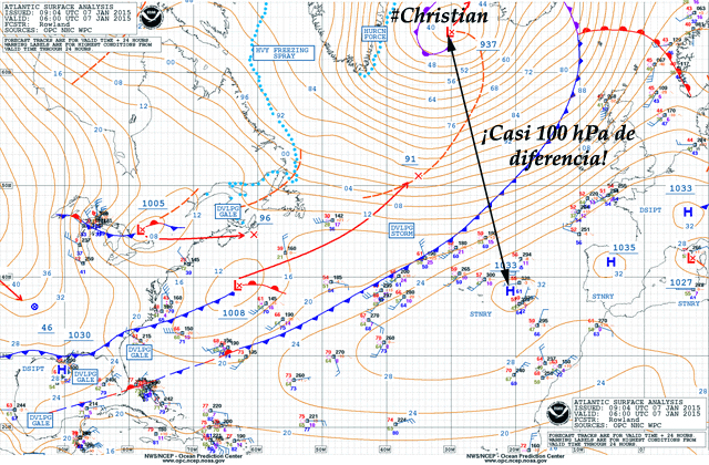 Mapa de superficie y frentes, análisis hoy 06 UTC. Crédito: OPC.