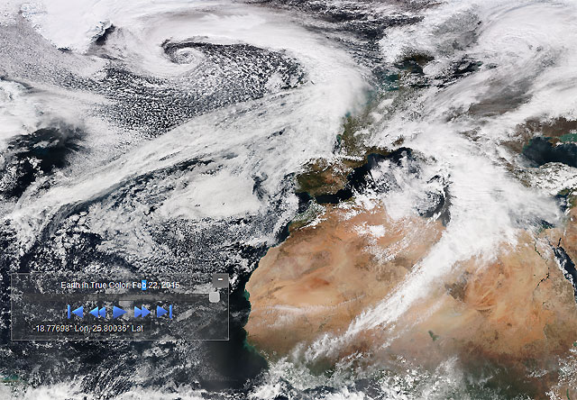 Imagen visible de alta resolución escalada a 640x480 pixeles. Satélite Suomi NPP, 22 febrero 2015. Crédito: NASA.
