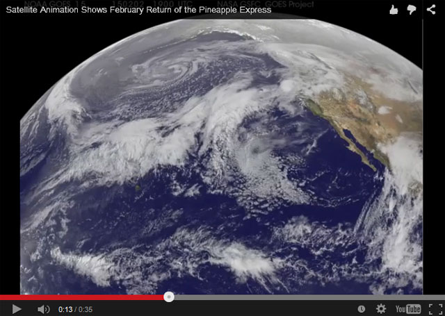 Captura de vídeo de la animación de imágenes satelitales que muestran el regreso del Expreso de la Piña en febrero.