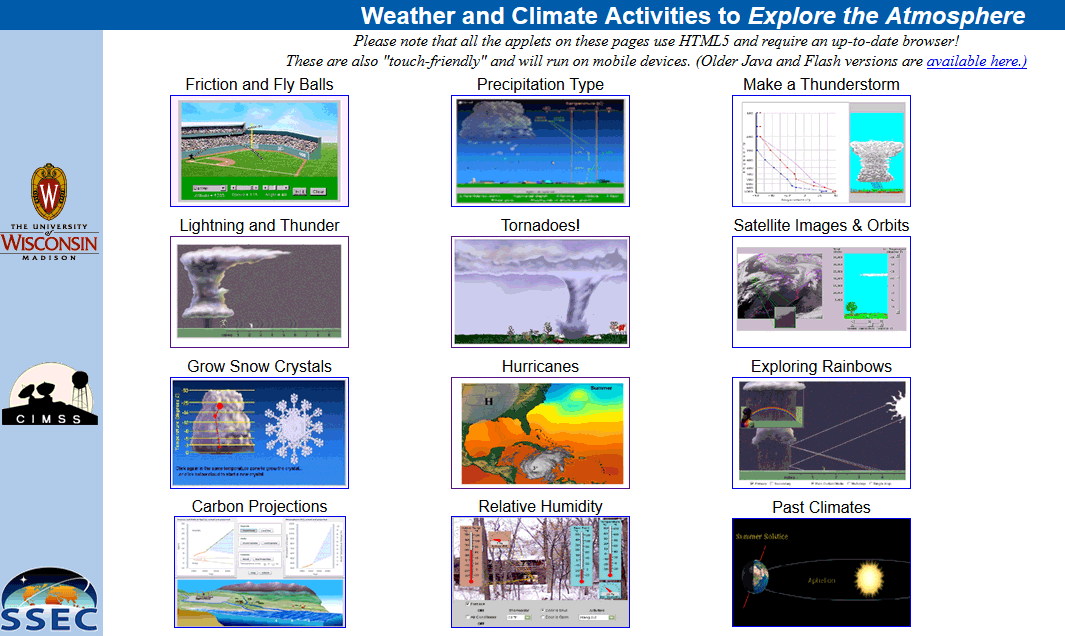 Catálogo de actividades meteorológicas y climáticas para explorar la atmósfera, CIMSS.