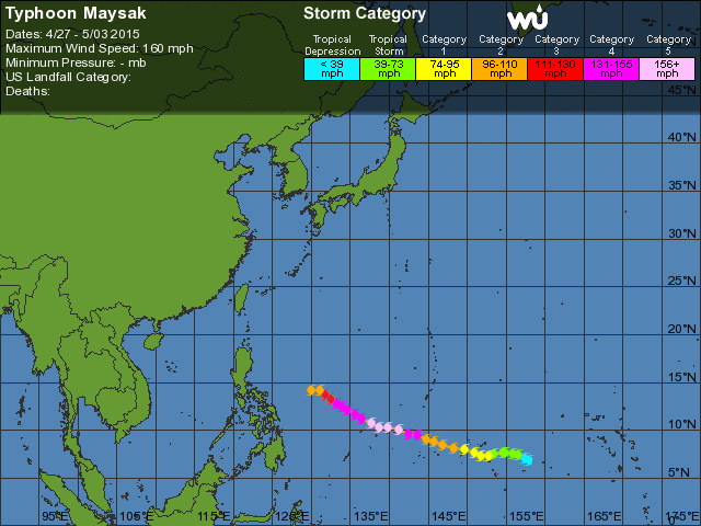 Histórico del tifón Maysak, según Wunderground.