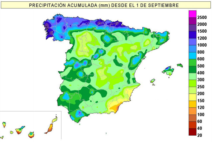 Precipitación acumulada en España. Año hidrológico 2015-15