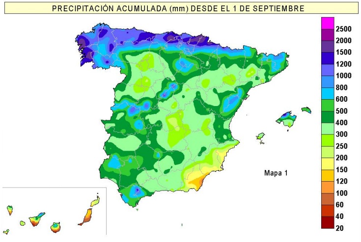 precipitacion acumulada 2014 2015 españa junio