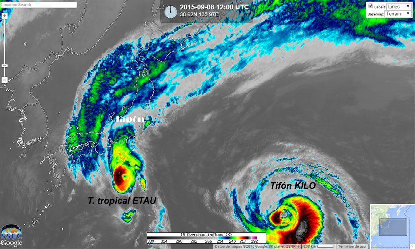 Tormenta tropical Etau aproximándose a Japón, 8 septiembre 2015 12 UTC.