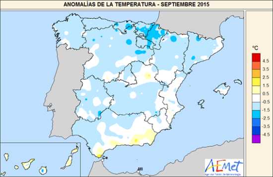anomalias temperatura españa septiembre 2015