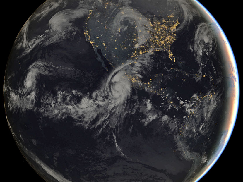 Imagen global con el extraordinario súper huracán Patricia en el centro de la misma, 23 octubre 2015, 06 UTC. Crédito: EUMETSAT.