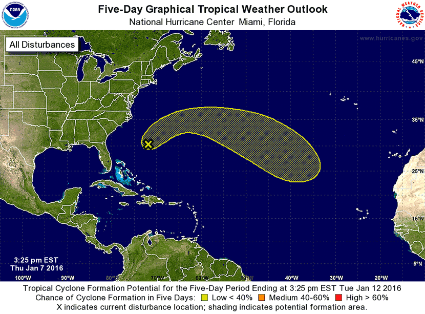 Perspectiva especial sobre las condiciones del tiempo en el trópico, gráfico a 5 días. Crédito: Centro Nacional de Huracanes.