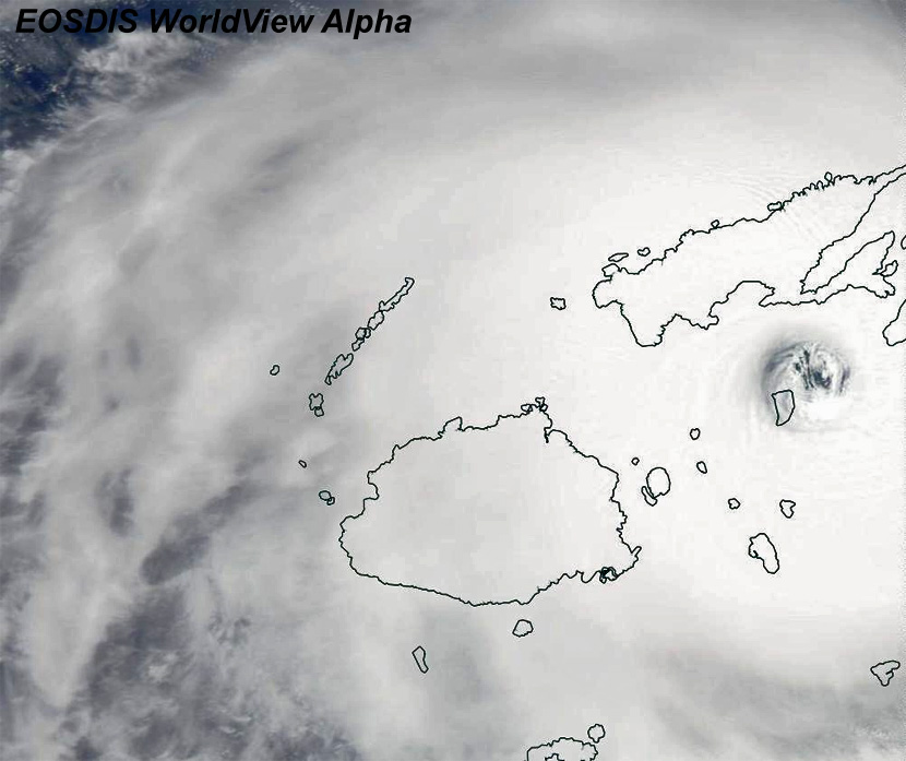 Imagen visible de alta resolución del ciclón tropical Winston en categoría 5. Satélite AQUA (sensor MODIS), 20 febrero 2016.