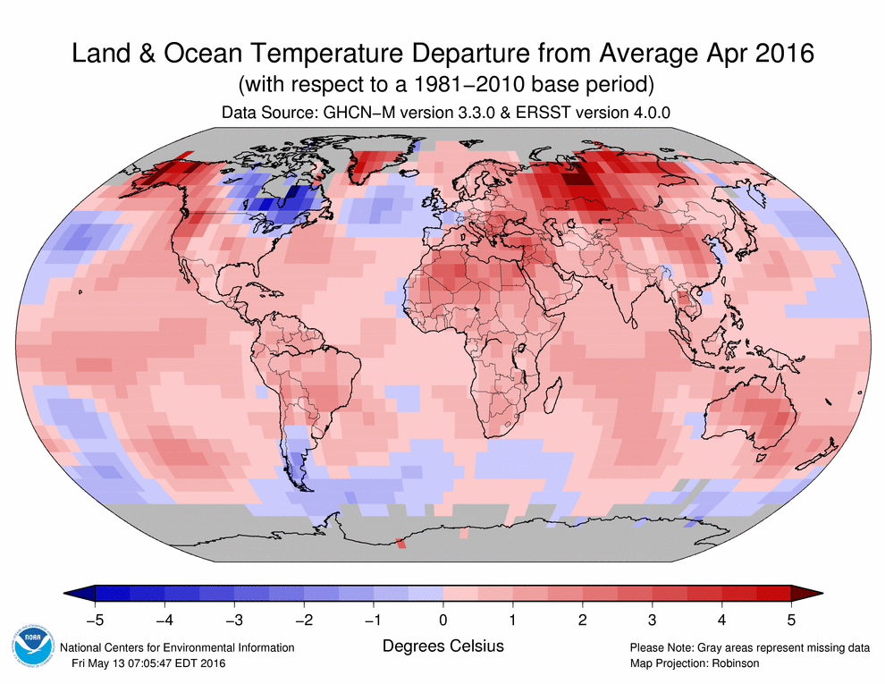 abril 2016 temperaturas planeta noaa