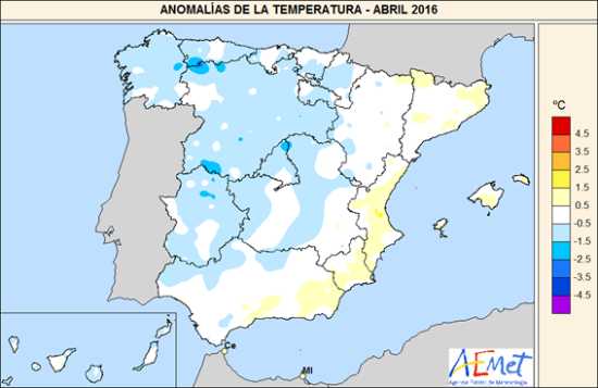 anomalia temperatura abril 2016 españa